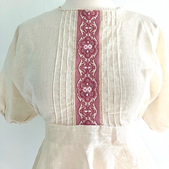 Vintage 70’s does Edwardian linen floral ribbon peplum blouse shirt top - Picture 3 of 9